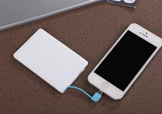 Good Quality 2500mah Cell phone High Power Gift Power Bank with Build-in Cable , Li-polymer Battery Sales